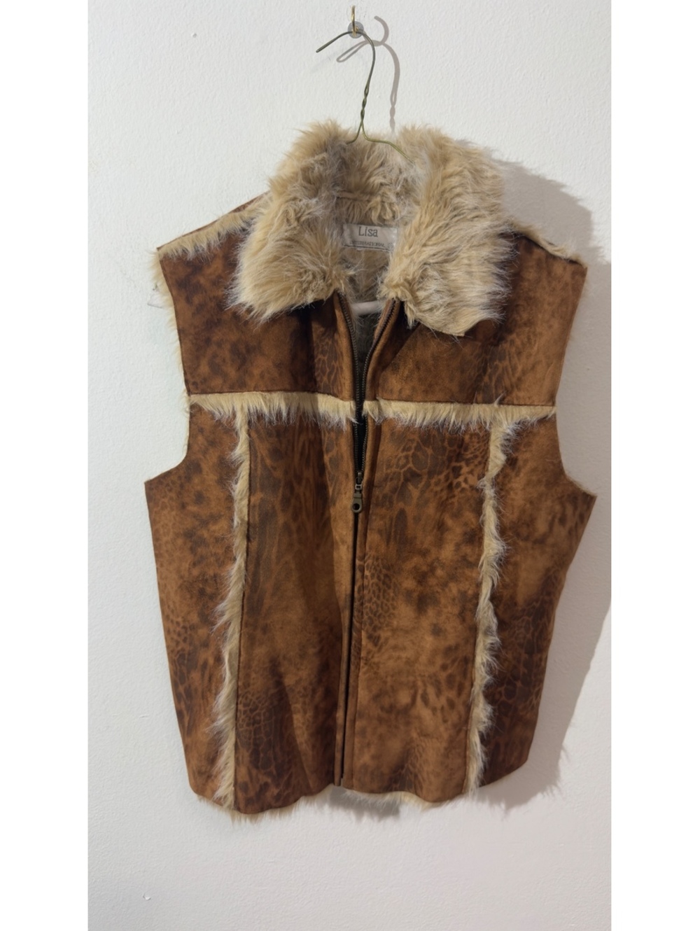 Vintage Lisa International Women's Brown Leopard Faux Fur Vest